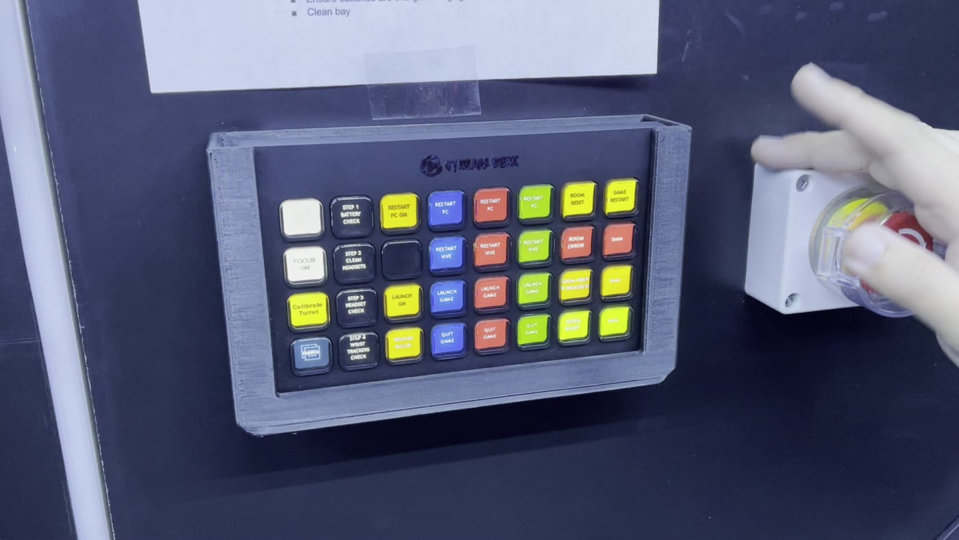 The operator button panel showing the numbered game setup sequence in colour-coded keys