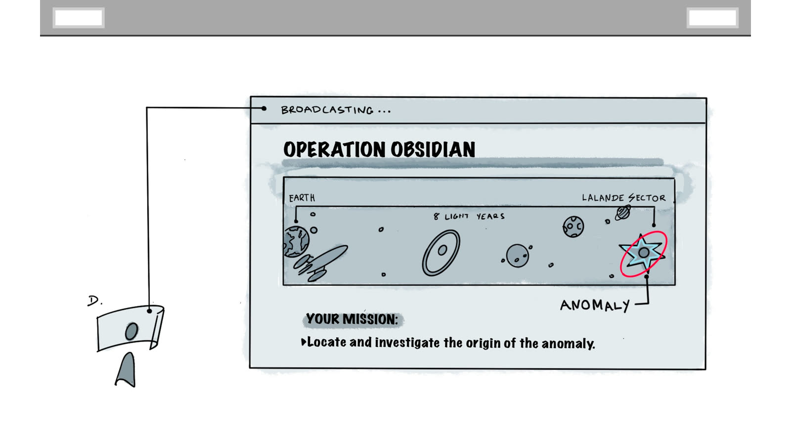 Mission briefing storyboard panel 3 of 13